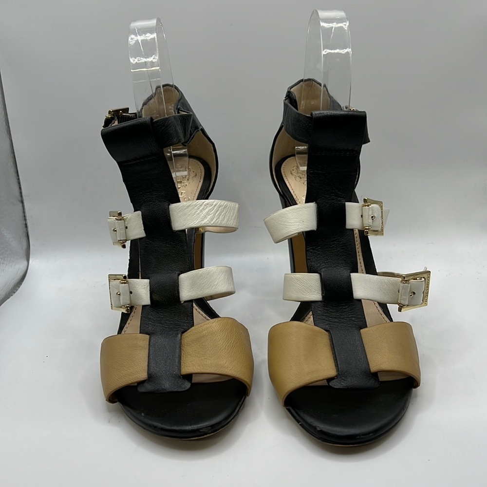 Vince Camuto Adriana Heels Gladiator Sandals Leather White Black Tan Womens 8 M - Picture 2 of 16